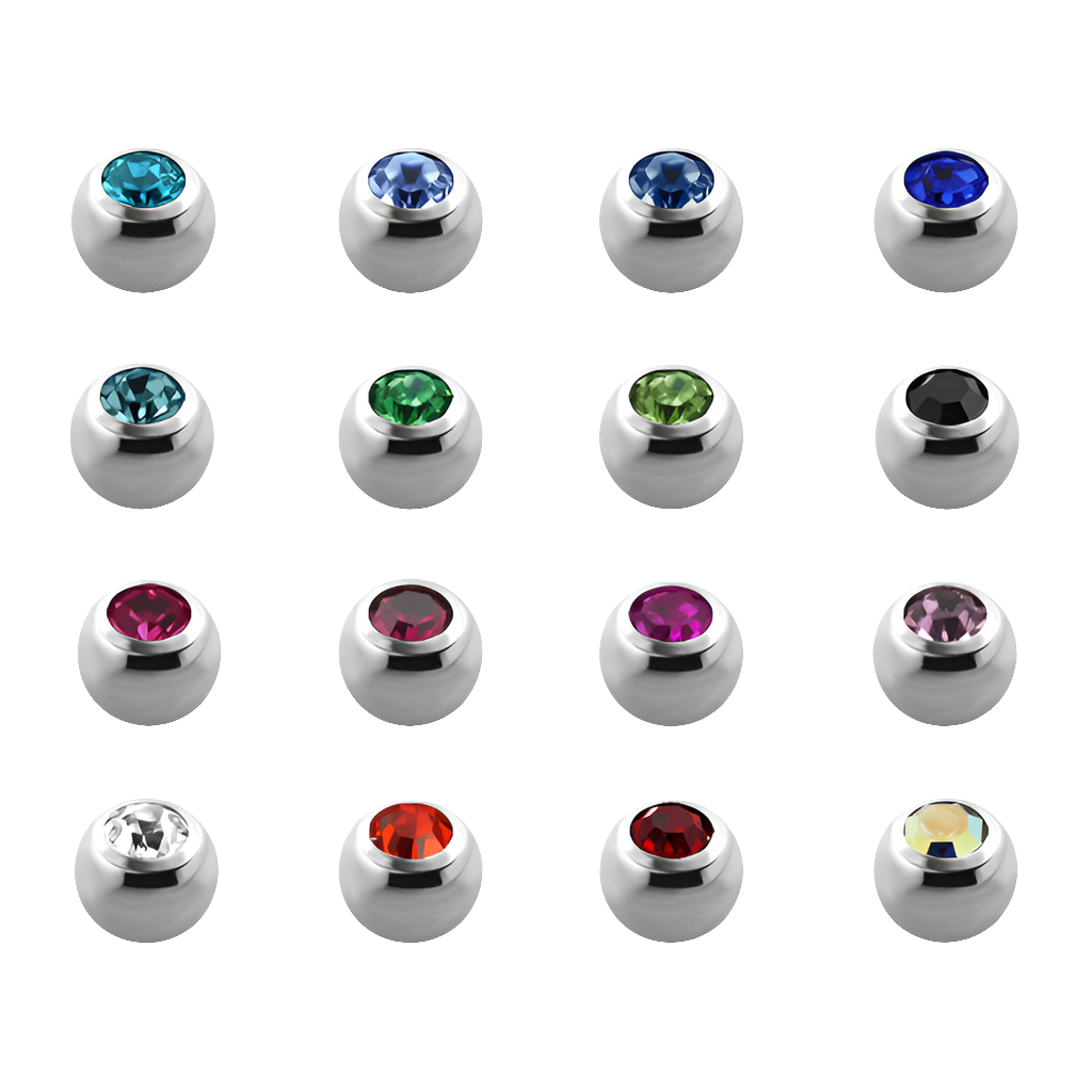 Labret met kleine kristallen baltop in zilverkleur – beschikbaar in meerdere kleuren, gemaakt van chirurgisch staal.