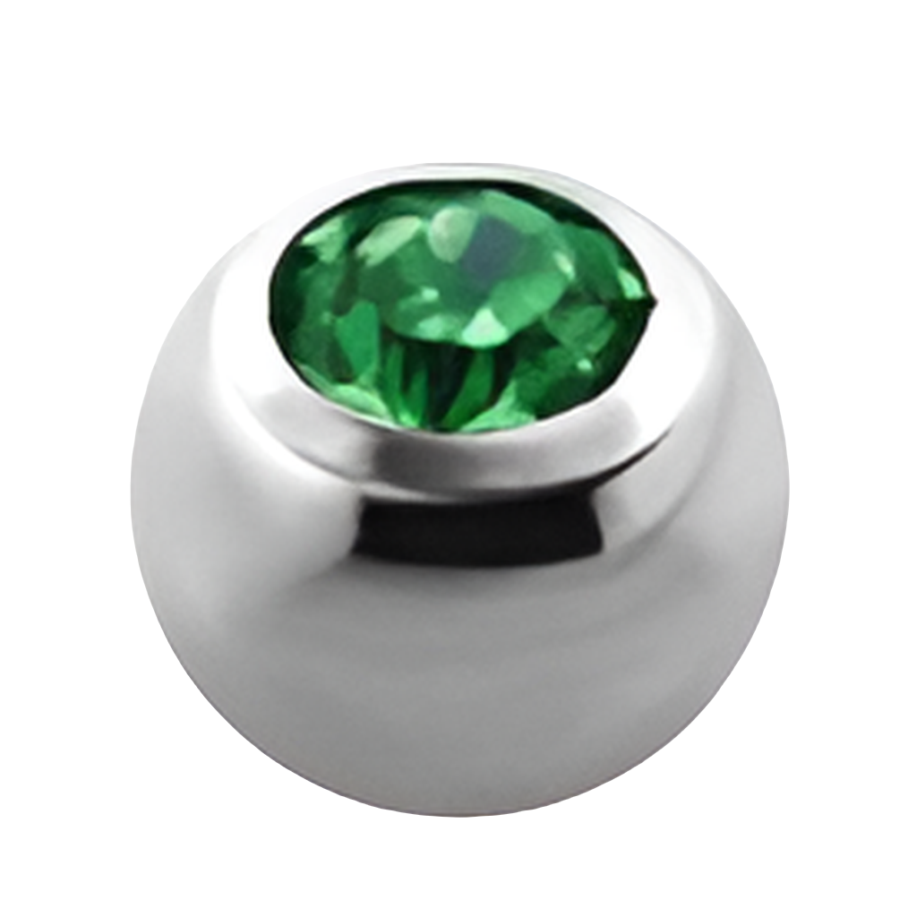 Labret piercing met groen kristallen baltop – zilverkleurig chirurgisch staal