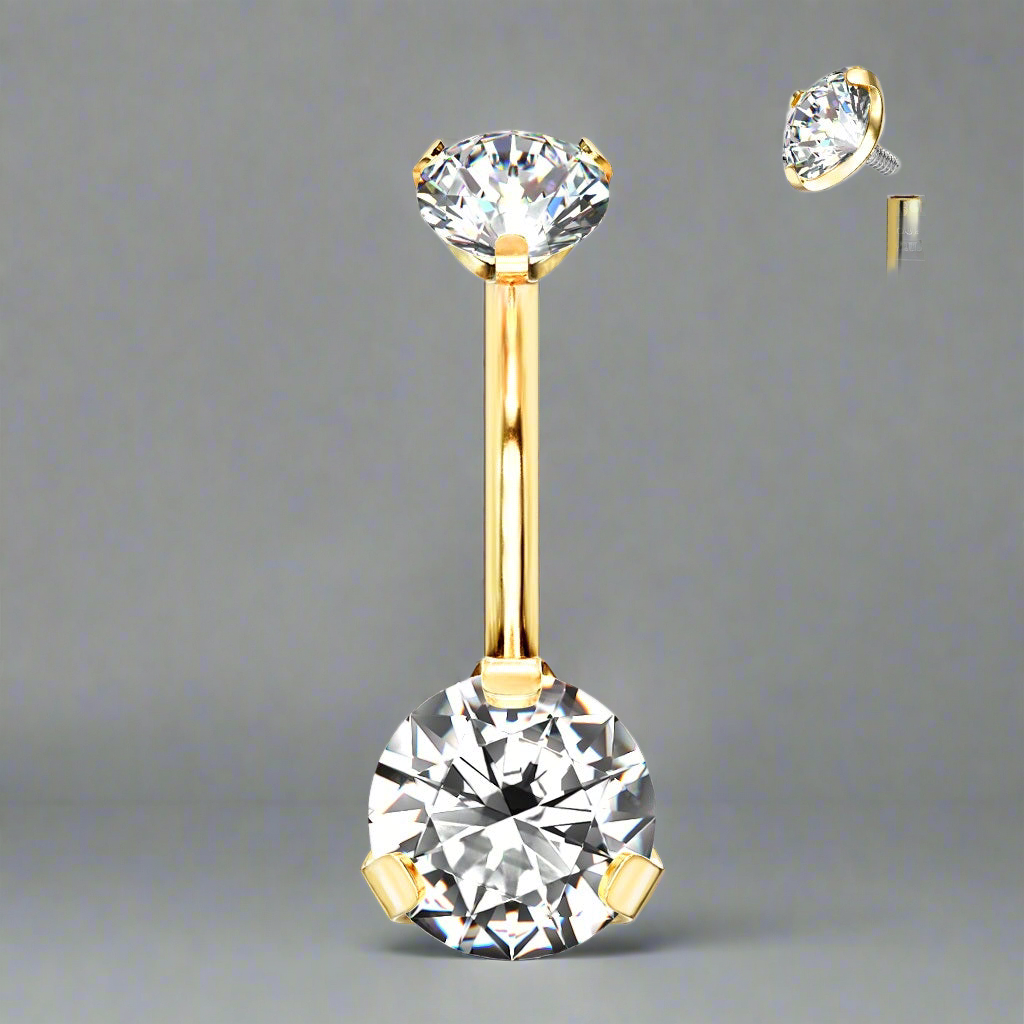 Piercing de ombligo Zirconia PVD Dorado - Titanio
