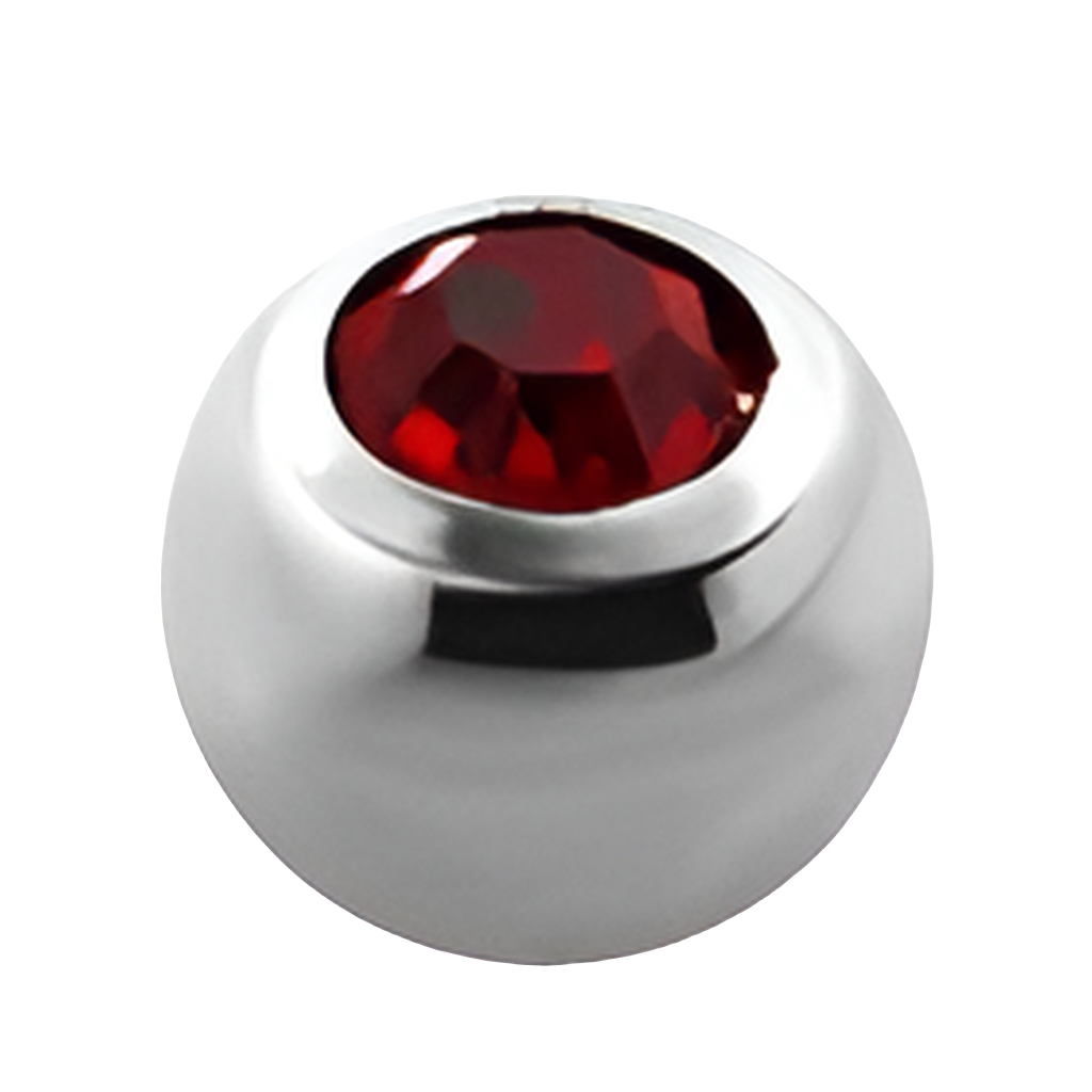 Labret piercing met rood kristallen baltop – zilverkleurig chirurgisch staal