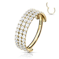 Piercing clicker titanium drie rijen kristal Goudkleurig 