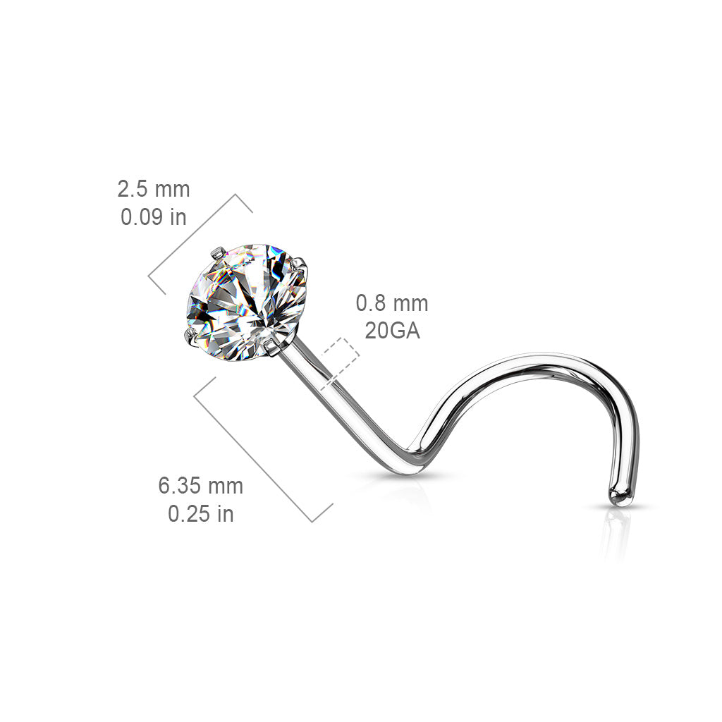 Neuspiercing met 6,35 mm lengte, 2,5 mm zirconia en 0.8 mm diameter