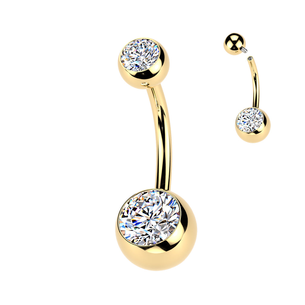 Piercing de ombligo con rosca interna, color dorado y titanio