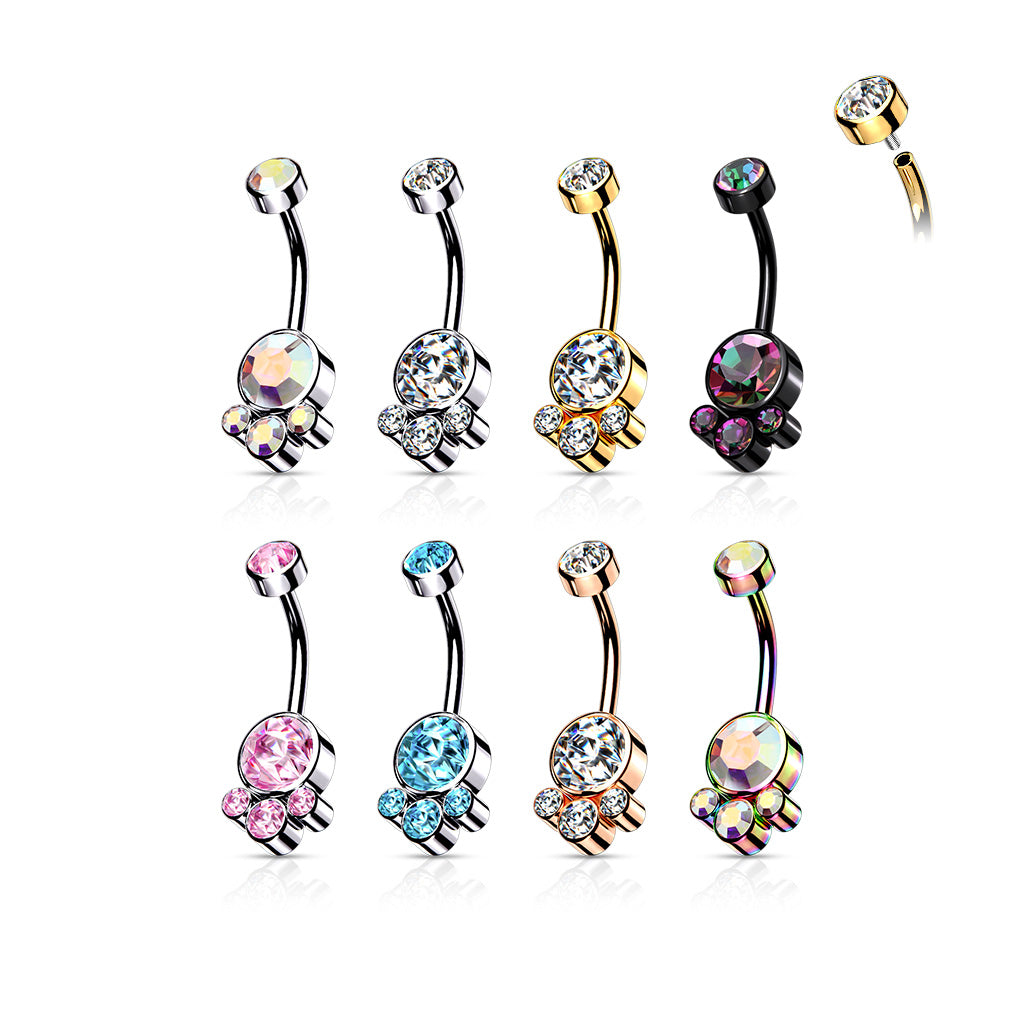 Disco para piercing de ombligo con cristales PVD rosa - Acero quirúrgico