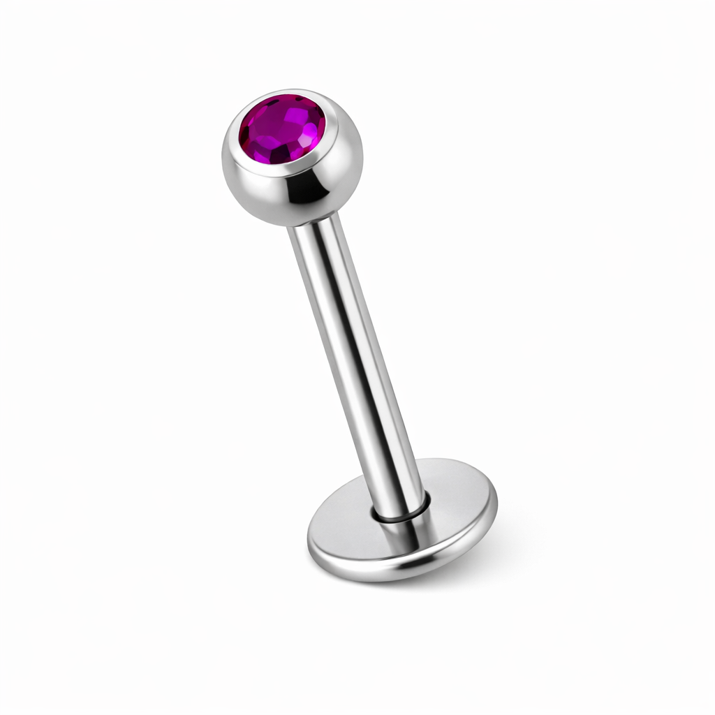 Labret Kristal Bal Fuchsia Zilverkleurig - Chirurgisch Staal