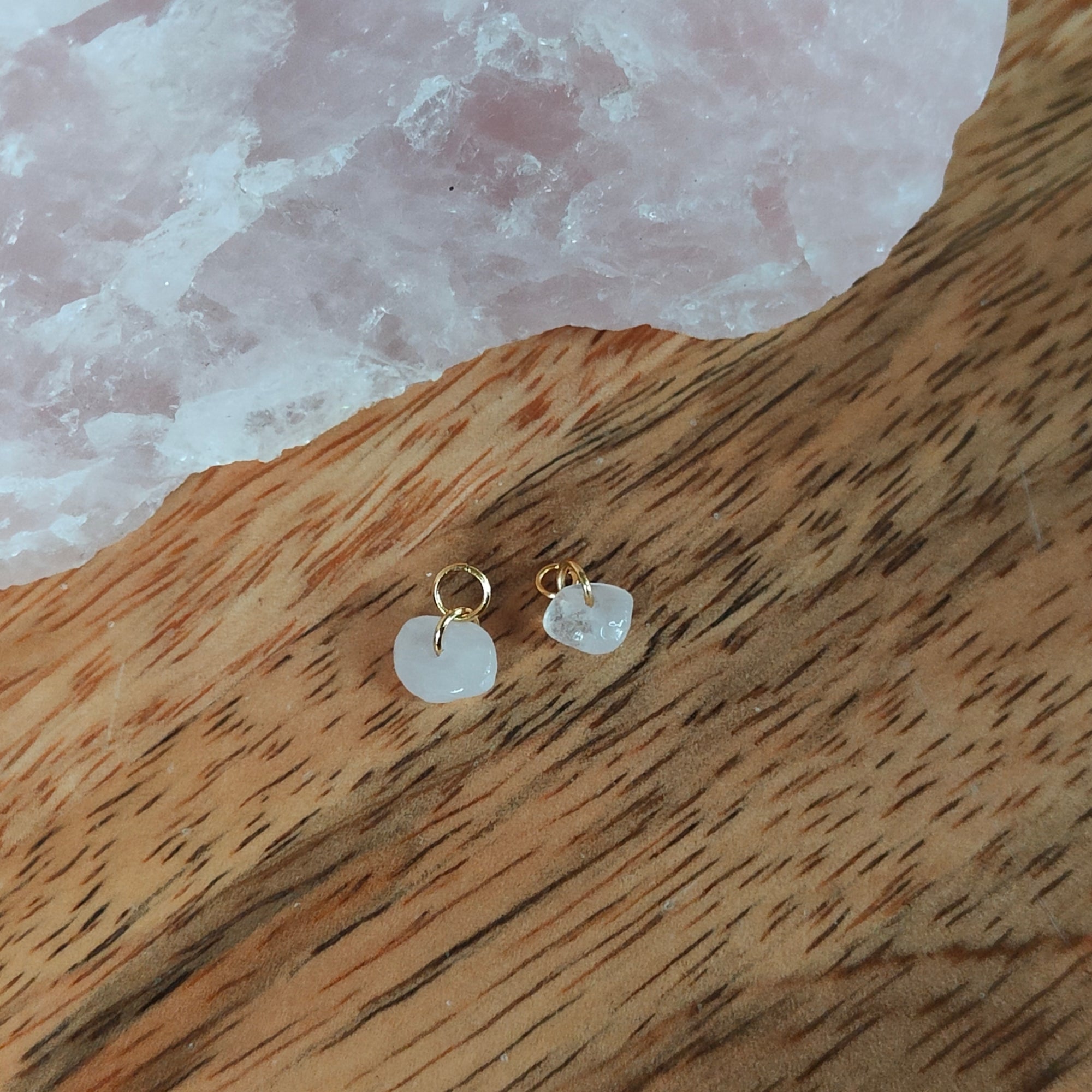 Piercing o Pendiente Charm Piedra Natural - Acero Inoxidable y Cuarzo Rosa