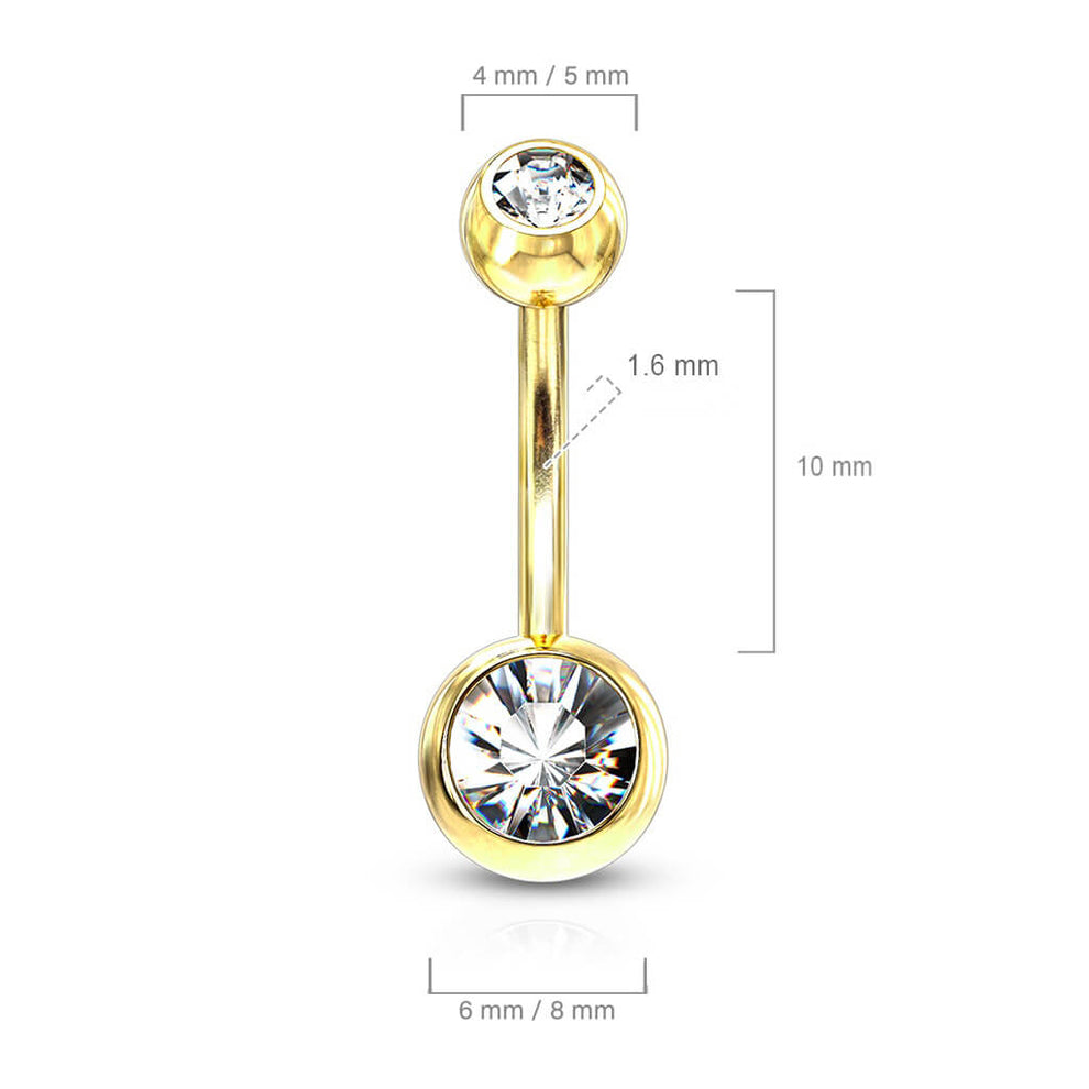 Navelpiercing Dubbel Zirconia Goudkleurig – Titanium & PVD