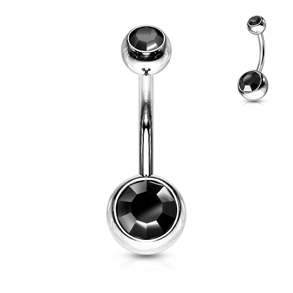 Navelpiercing Dubbel Kristal Zwart Zilverkleurig - Chirurgisch Staal