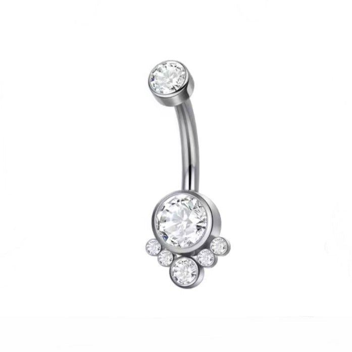 Piercing para ombligo con engaste de bisel, color plata y titanio