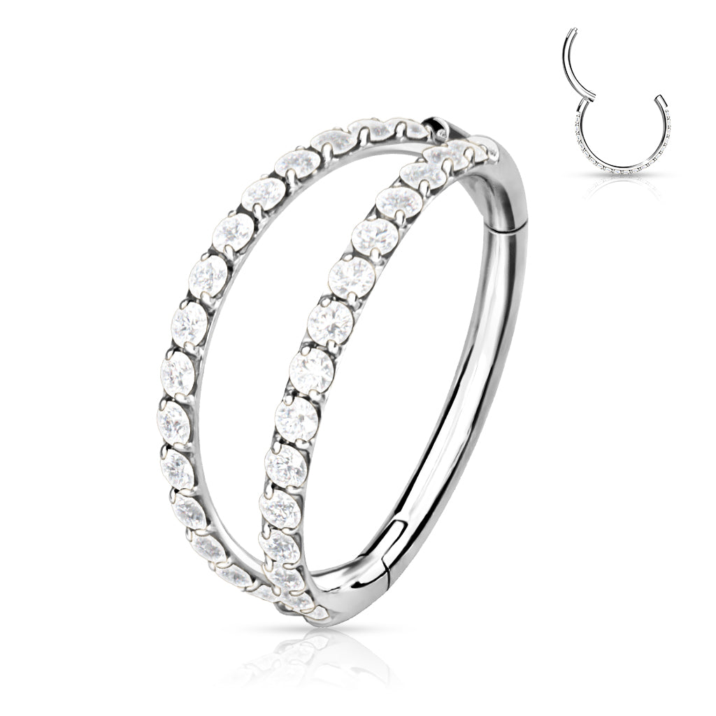 ¡Pídelo ya! Anillo Click con doble circonita plateada en el lateral - Titanio
