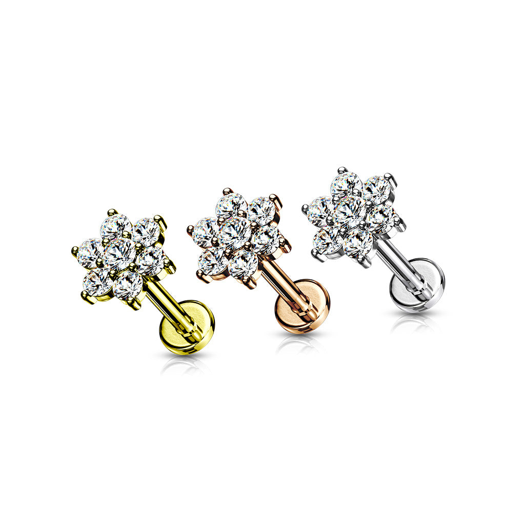 Labret Flor Zirconia Color Dorado - Acero Quirúrgico