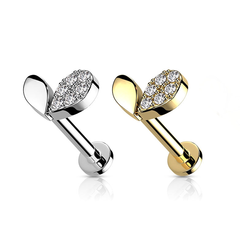 Labret Corazón Medio Cristal Color Plata - Acero Quirúrgico