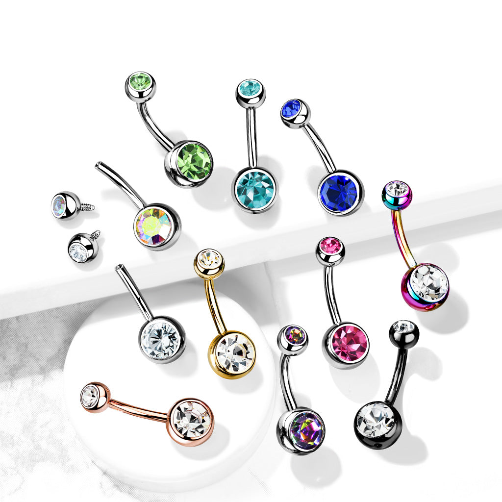 Piercing de ombligo con rosca interna, color dorado y titanio