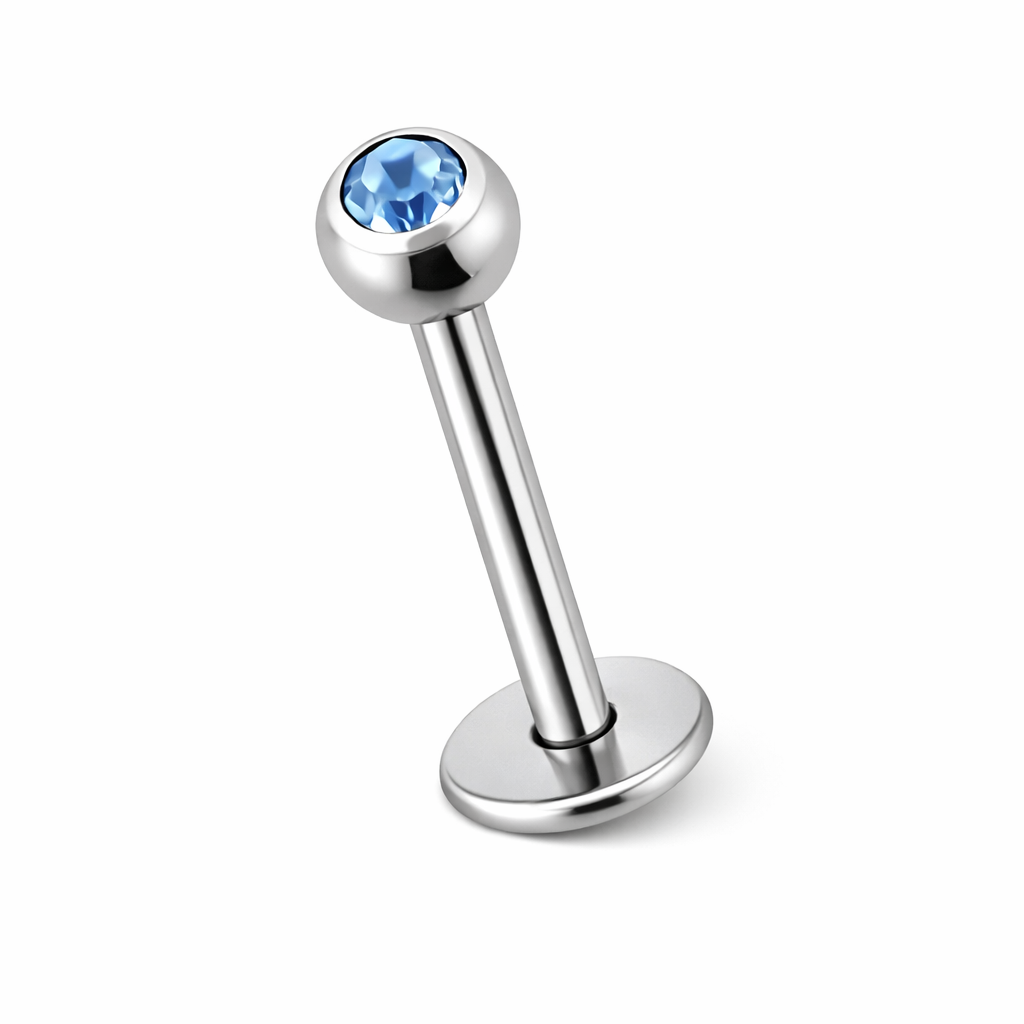 Labret Kristal Bal Licht Blauw Zilverkleurig - Chirurgisch Staal