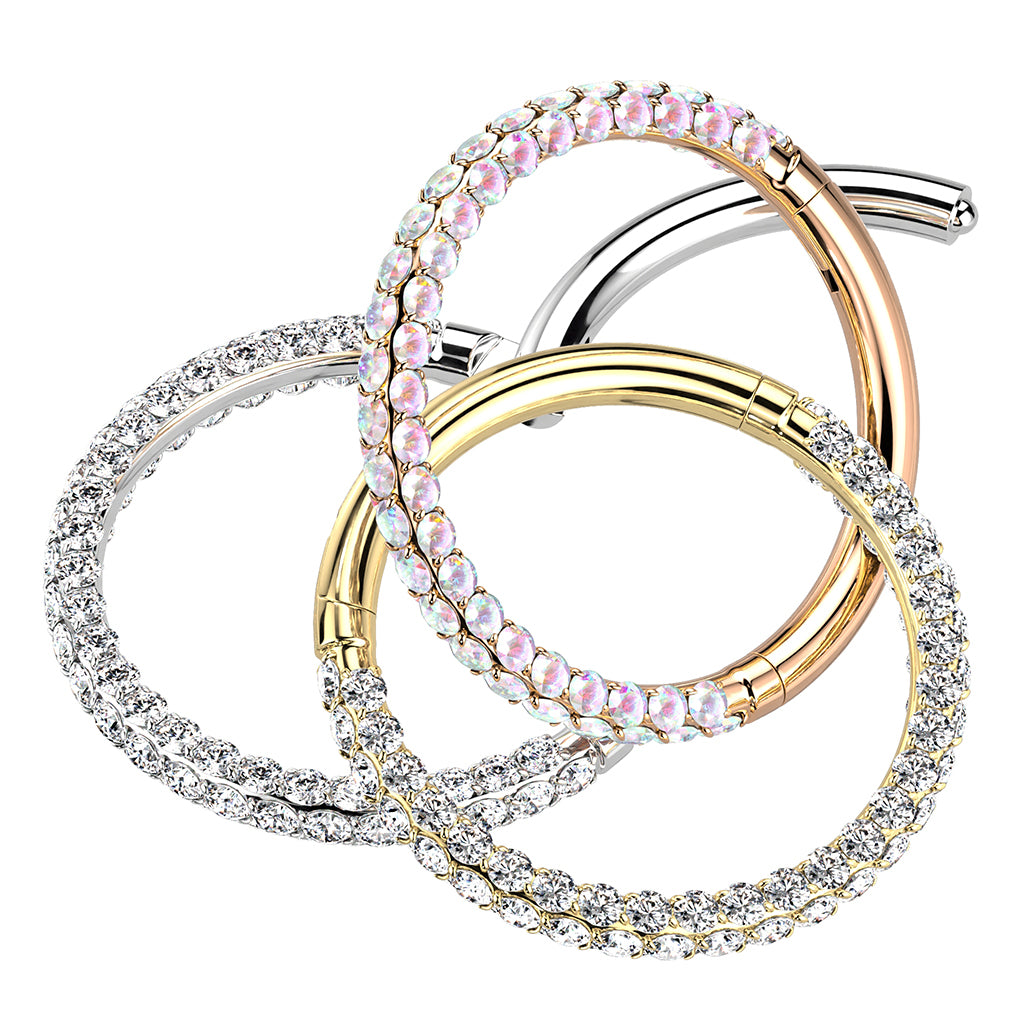 Anillo click frontal y laterales circonita color Oro - Acero Quirúrgico