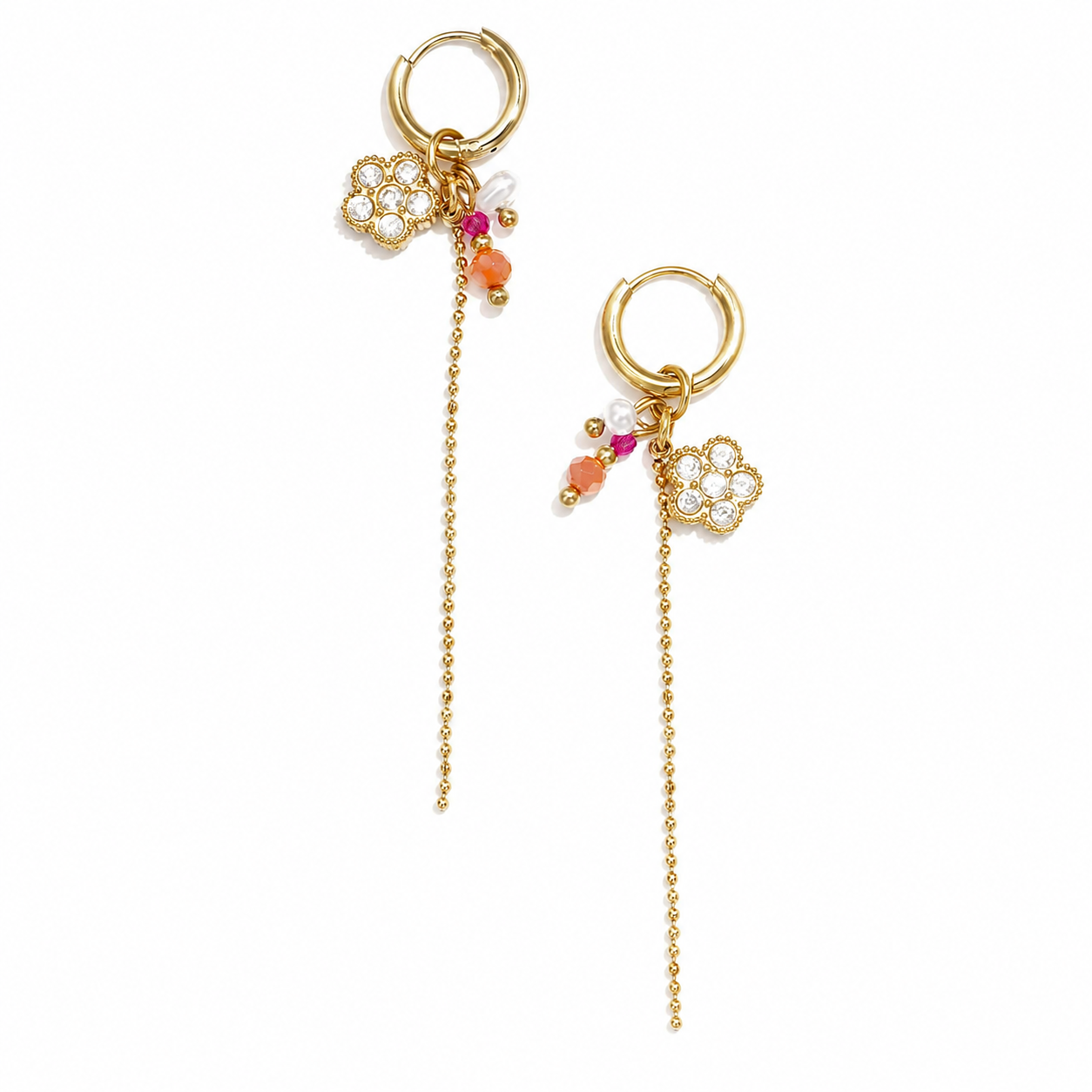 Pendientes Collar Flor Rosa - Acero Inoxidable