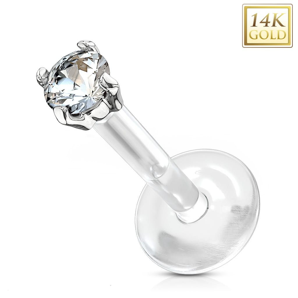 Labret de oro con circonita Bioflex - Oro blanco de 14 kt