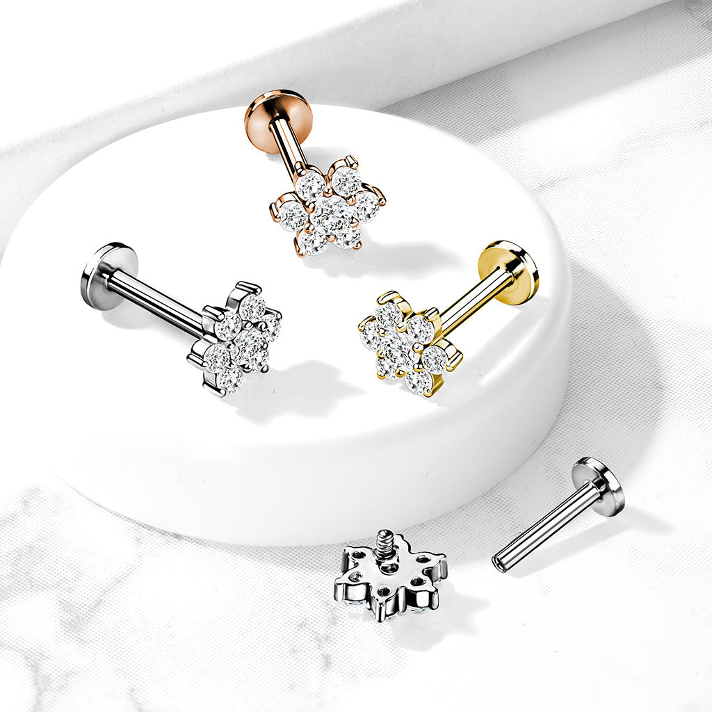 Labret Flor Zirconia Color Dorado - Acero Quirúrgico