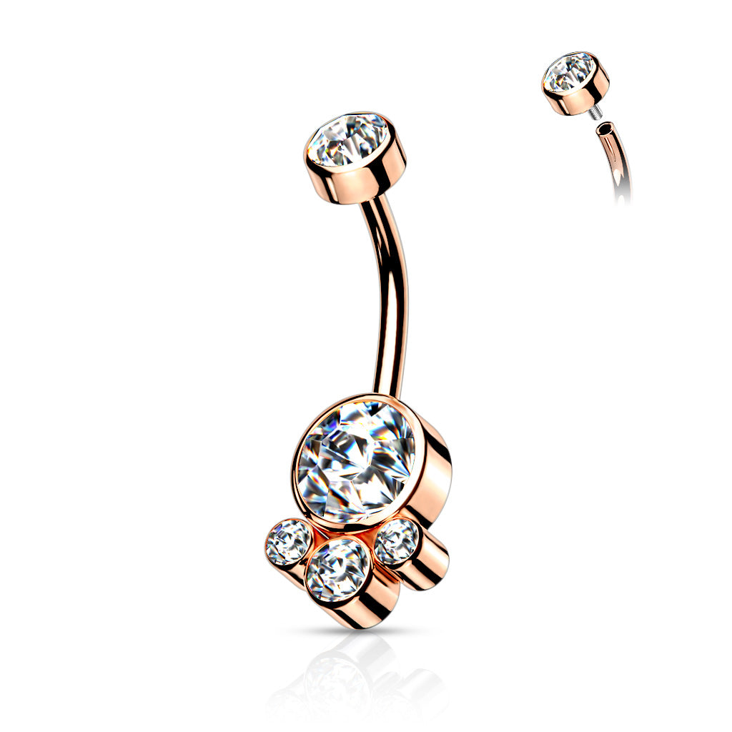 Disco para piercing de ombligo con cristales PVD rosa - Acero quirúrgico