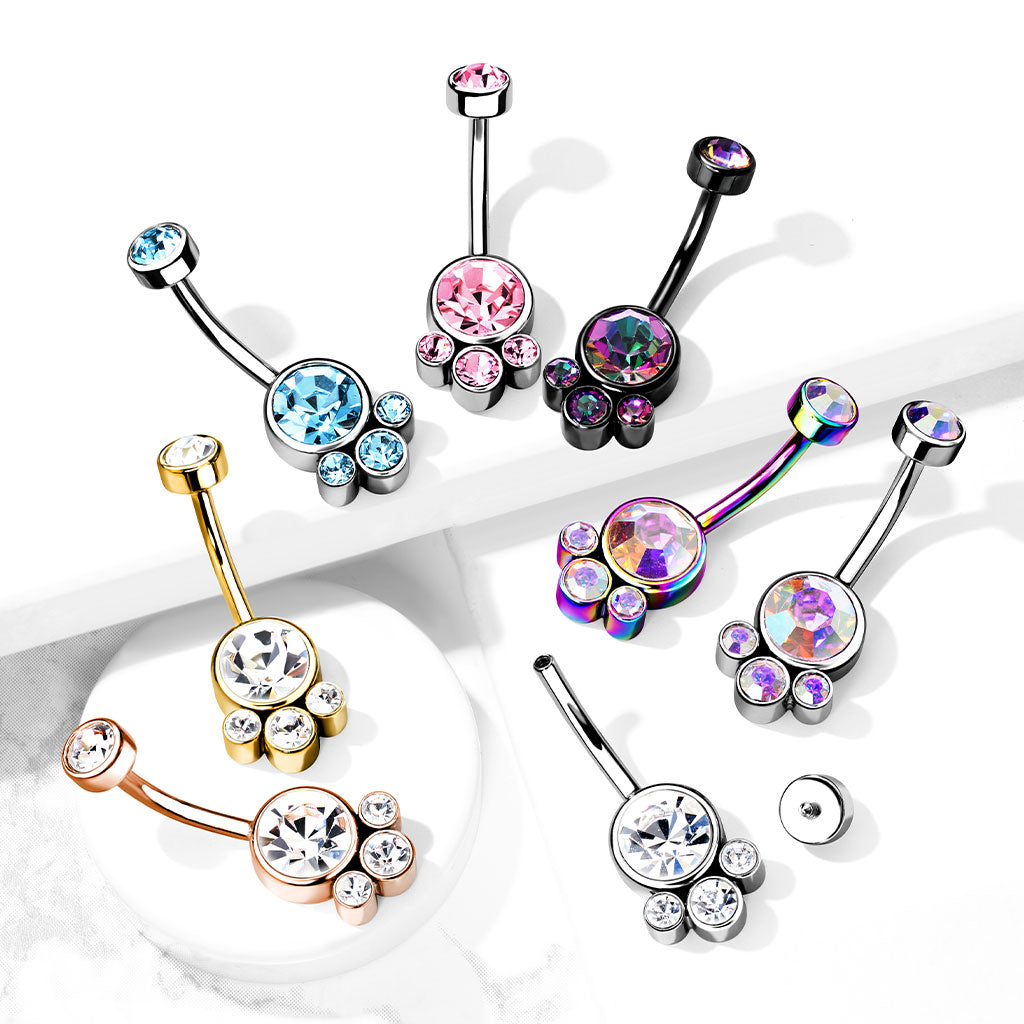 Disco para piercing de ombligo con cristales PVD rosa - Acero quirúrgico