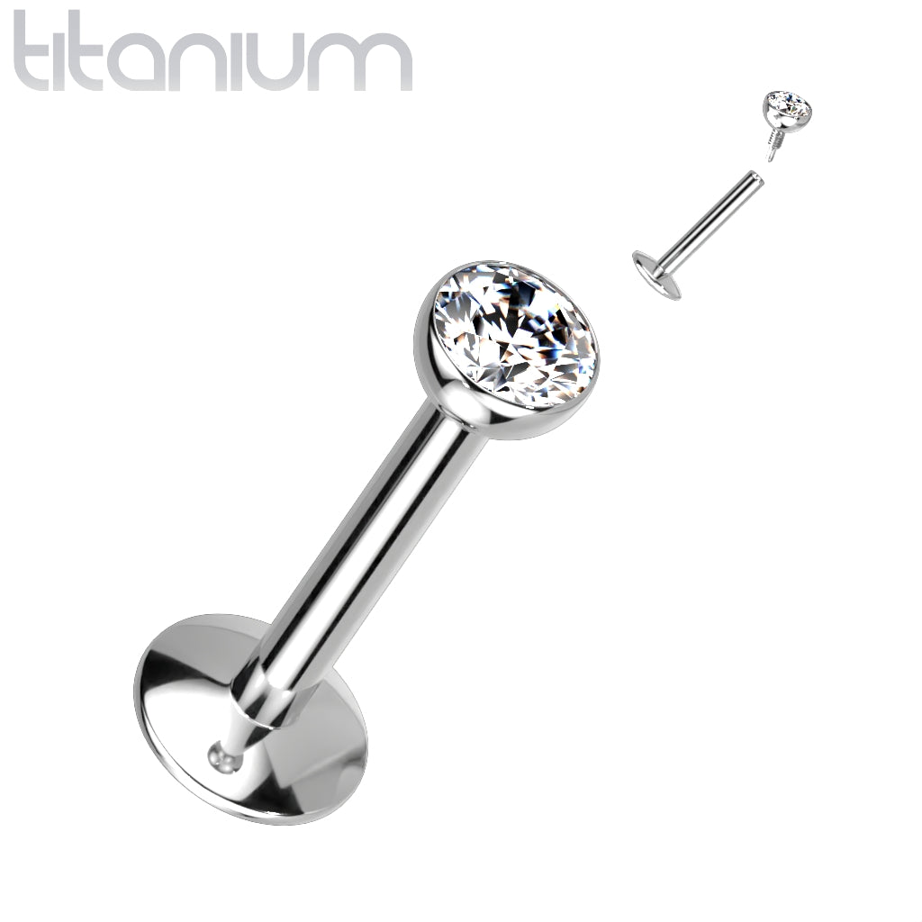 Piercing Labret Zirconia Top Color Plata - Titanio