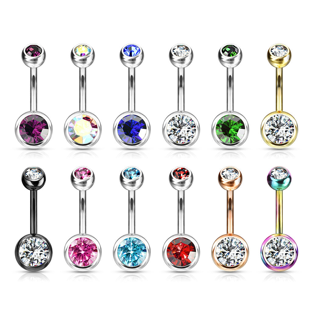 Navelpiercing Dubbel Zirconia Zilverkleurig – Titanium