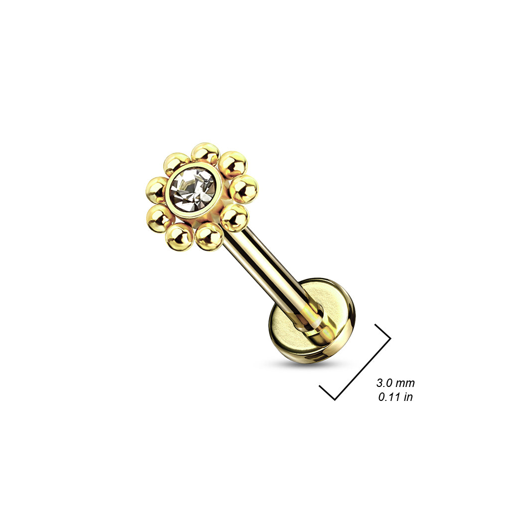 Labret Flor Zirconia Color Oro - Acero Quirúrgico