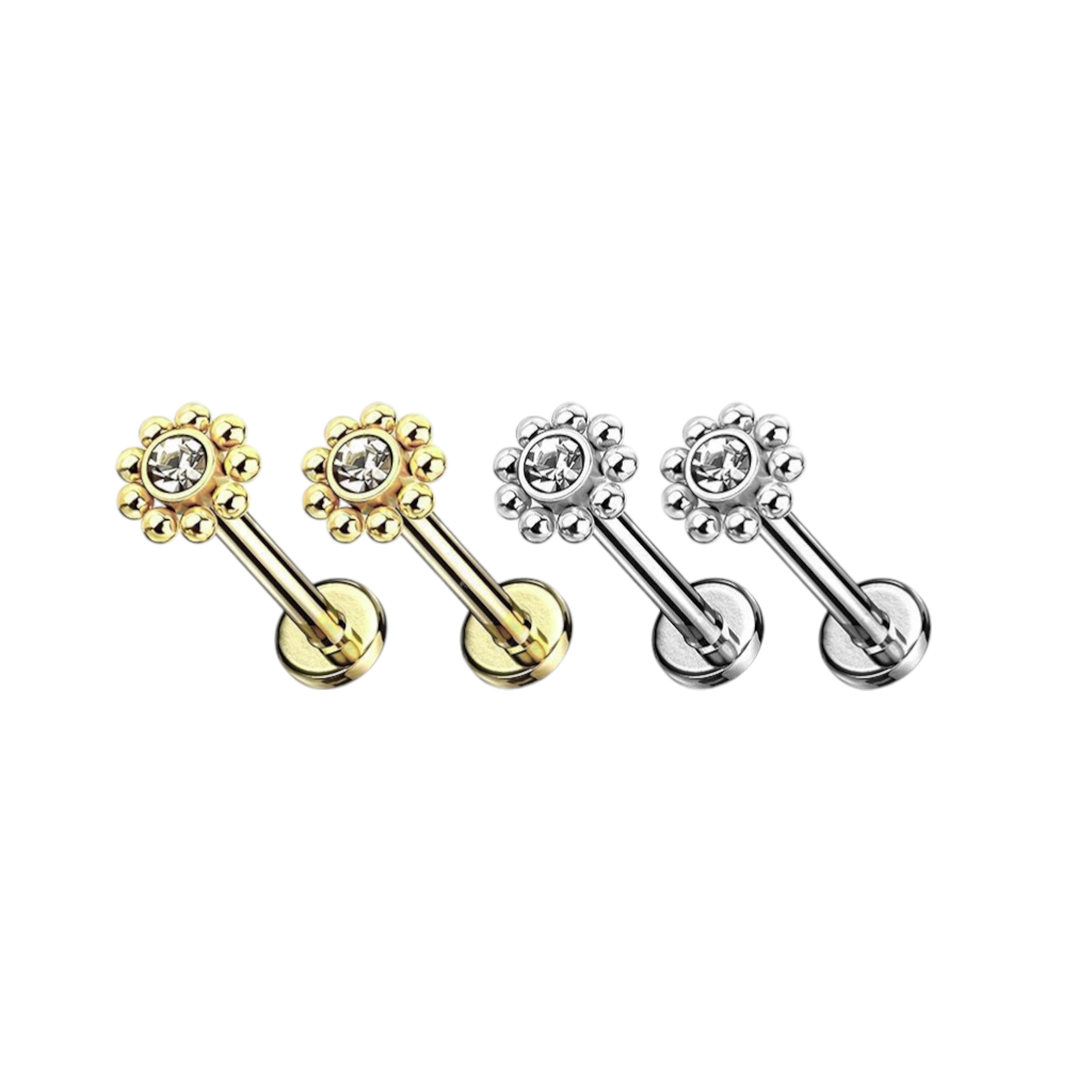 Labret Flor Zirconia Color Oro - Acero Quirúrgico