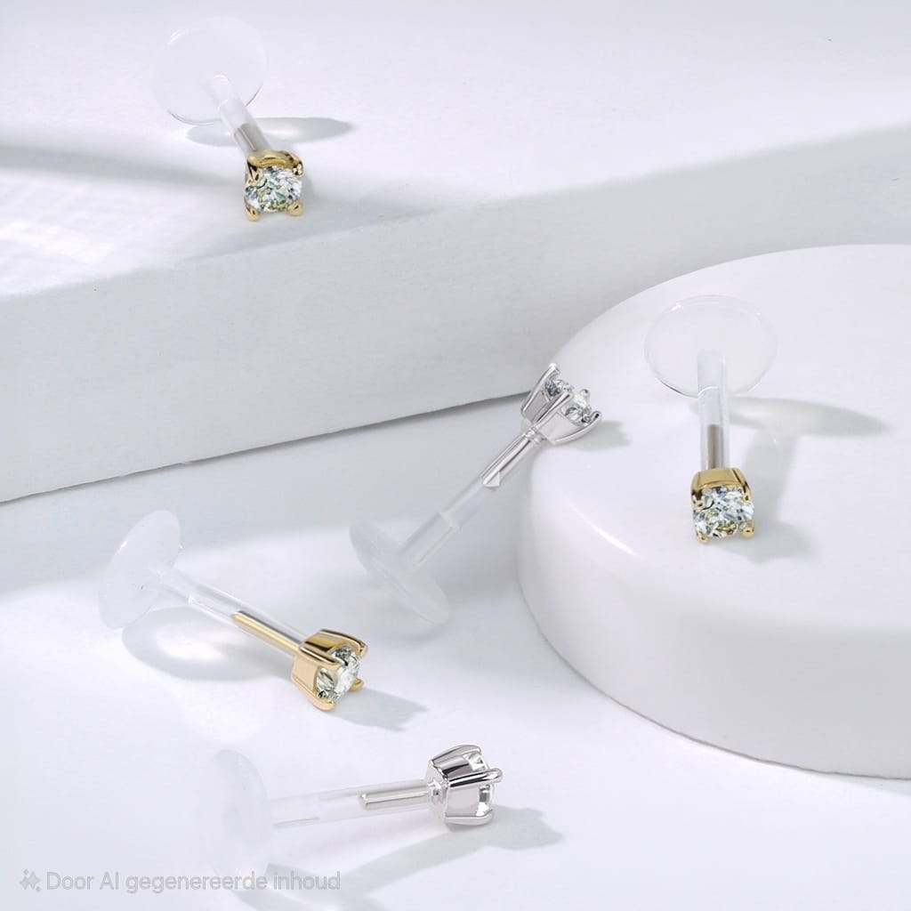 Labret Bioflex Goud Zirconia Steen - 14Kt Goud