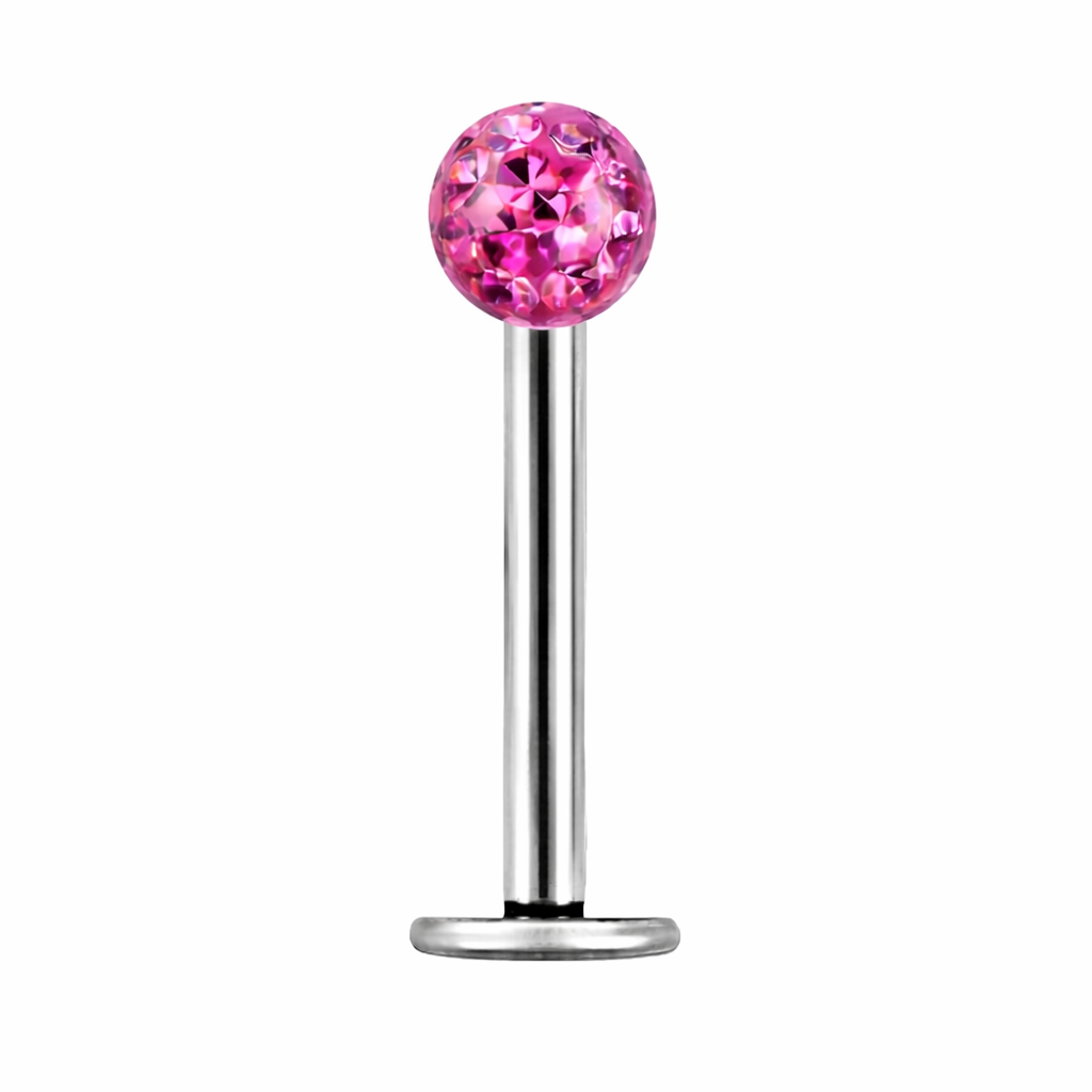 Labret Multi Kristal Fuchsia Zilverkleurig - Chirurgisch Staal