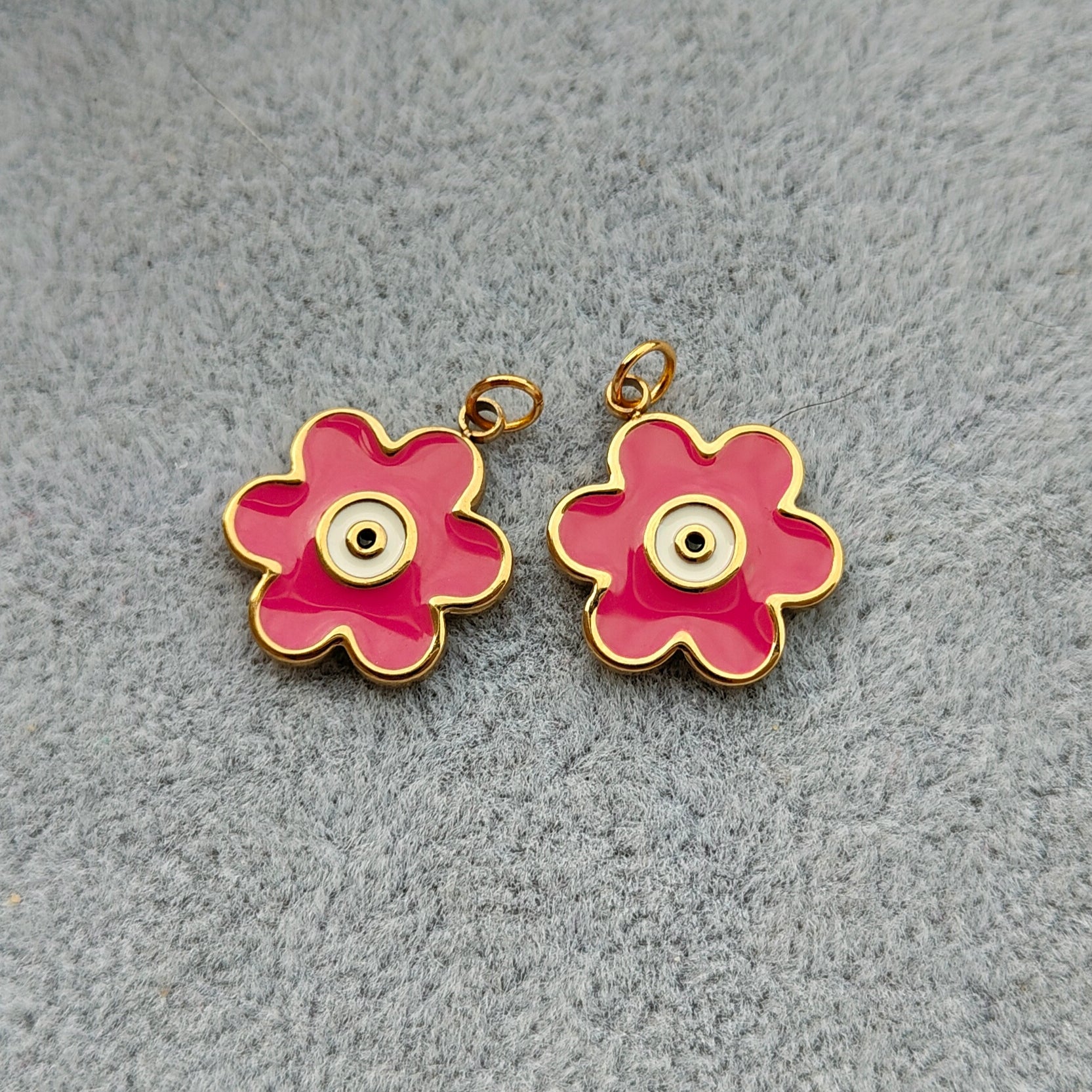 Pendiente o collar con dije de flor rosa - Acero inoxidable