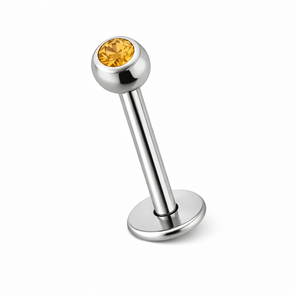 Labret Kristal Bal Topaz Zilverkleurig - Chirurgisch Staal