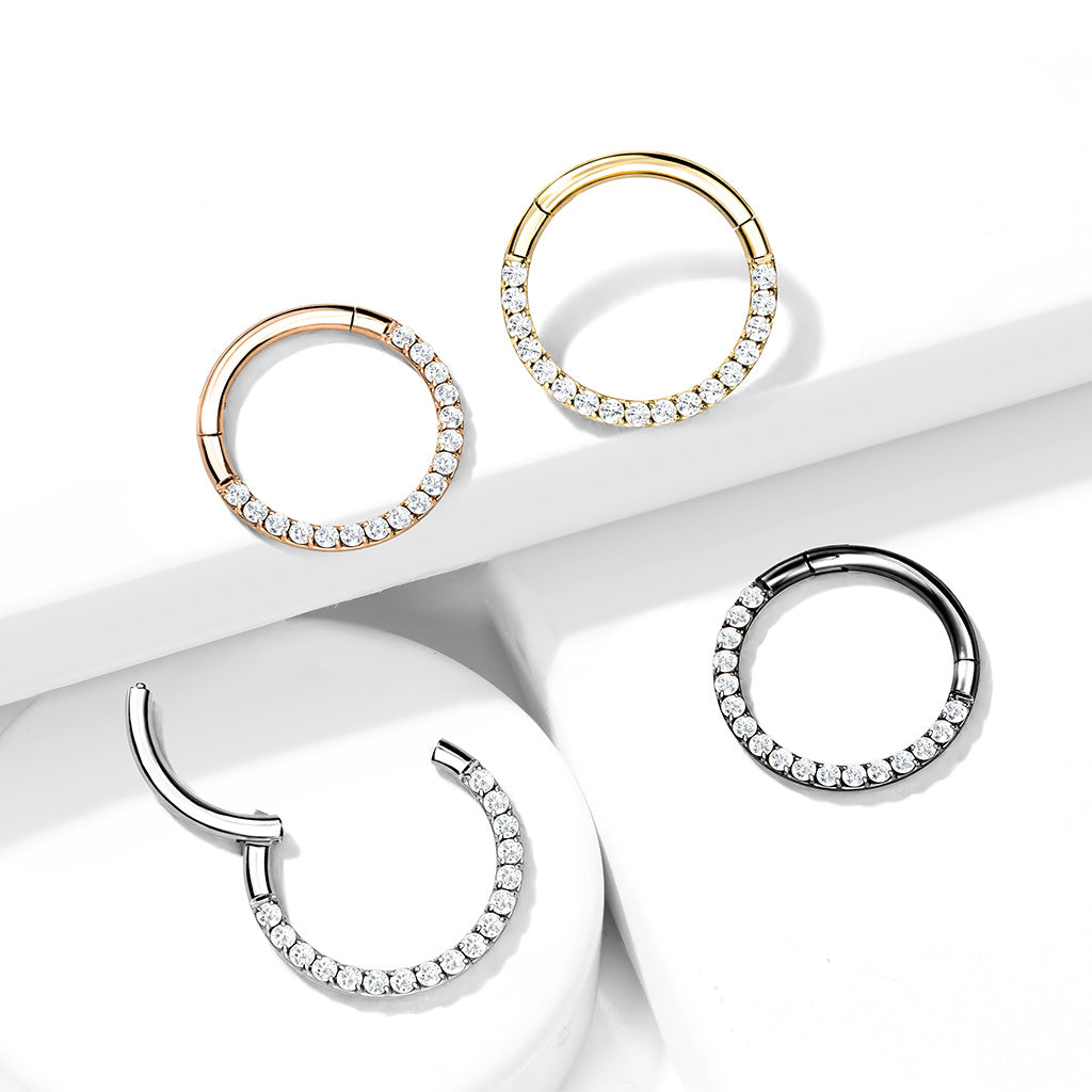 Anillo Click Frontal Zirconia Clicker Color Plata - Titanio