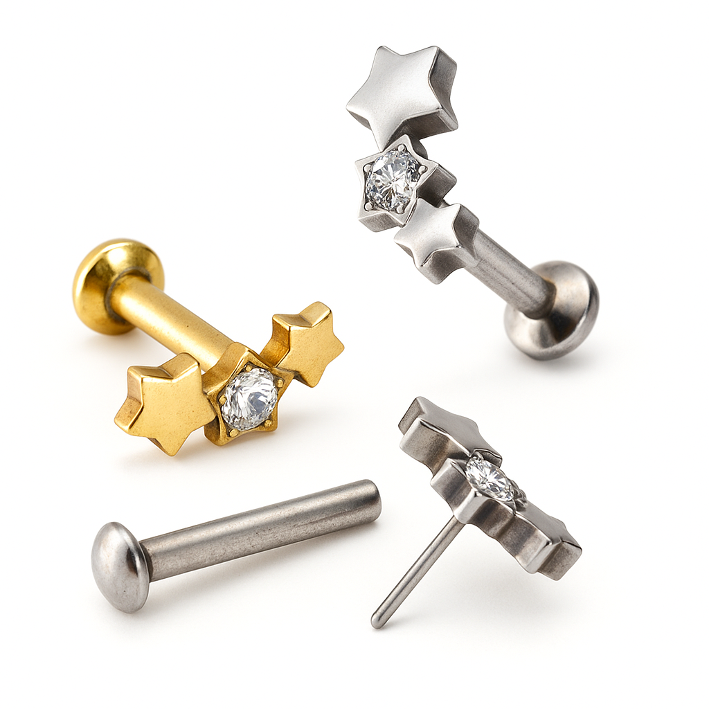 Labret Sterren Zirconia Zilverkleurig - Chirurgisch Staal