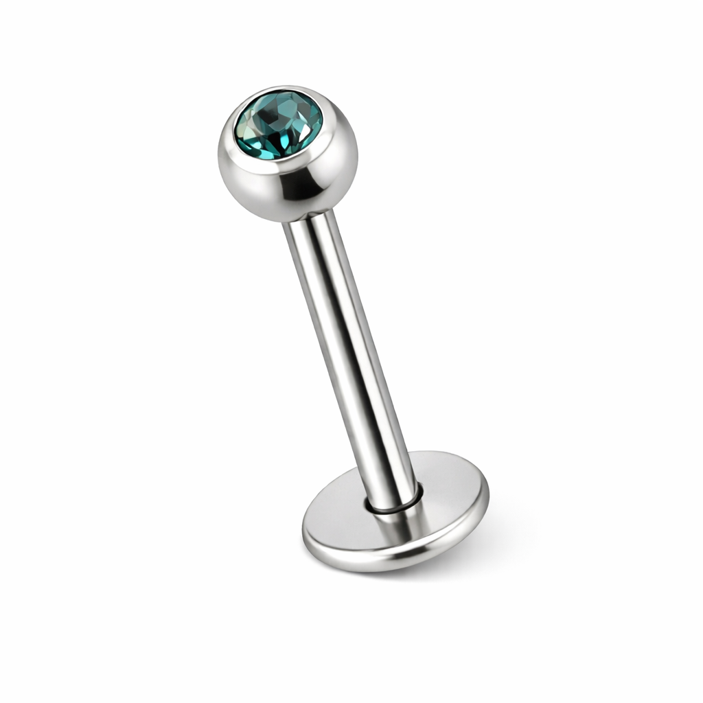 Labret Kristal Bal Aqua Zilverkleurig - Chirurgisch Staal