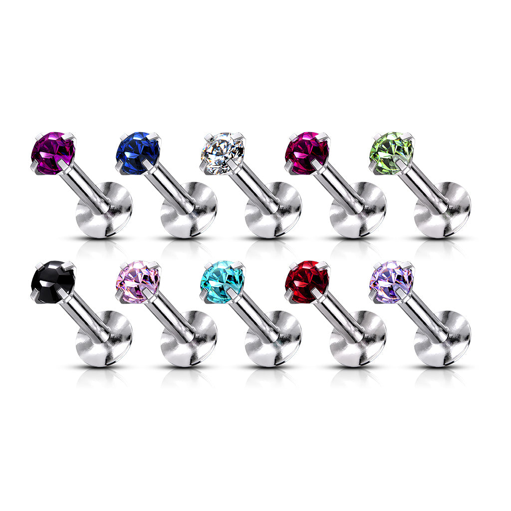 Labret Zirconia Rosa Plata - Acero Quirúrgico