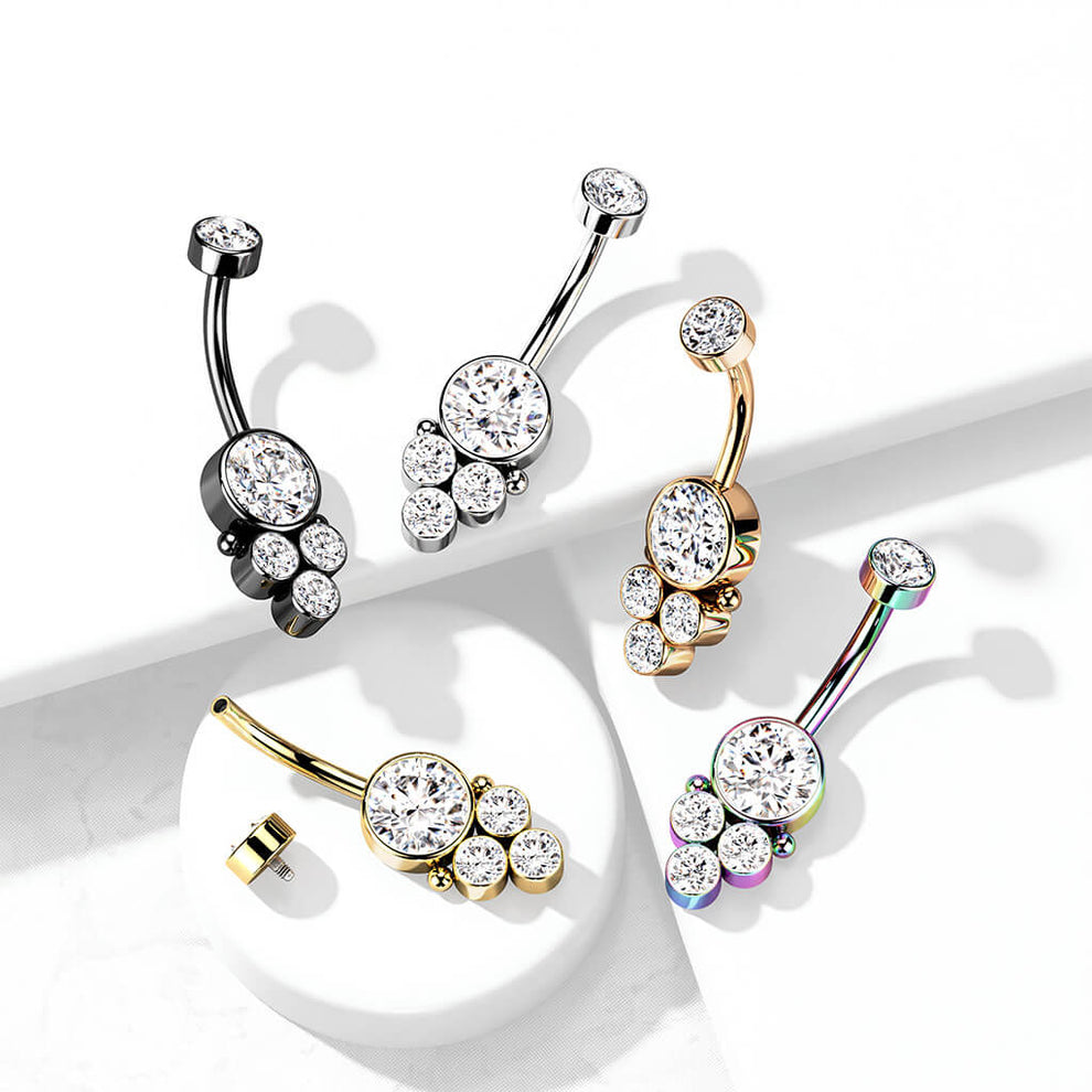 Piercing para ombligo con circonitas y cristales color plata – Acero quirúrgico
