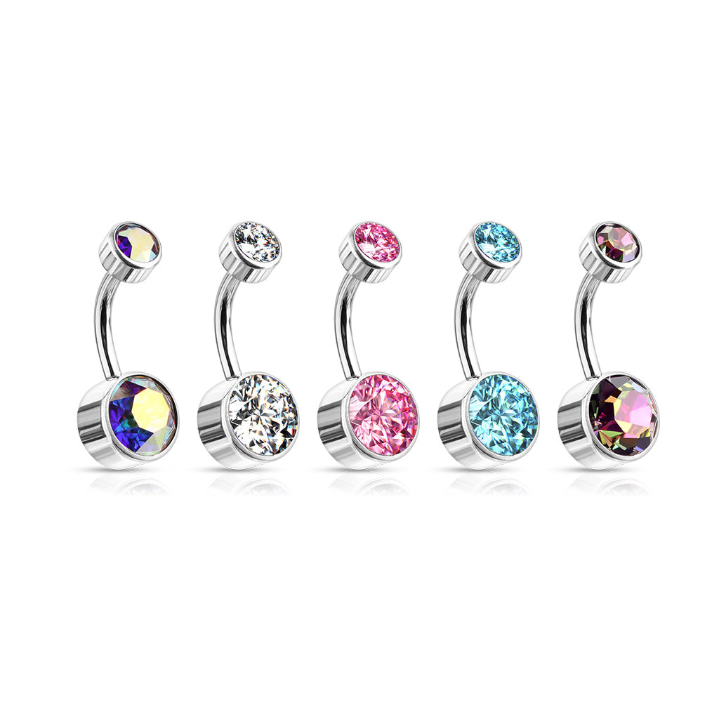 Piercing para ombligo con discos de circonita color plata y titanio