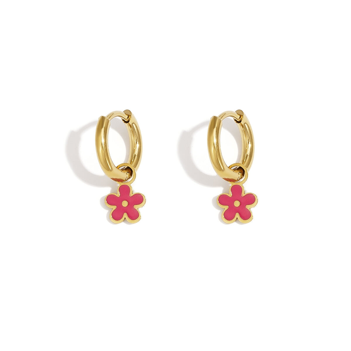 Pendientes Flor Rosa Brillante. No disponible.