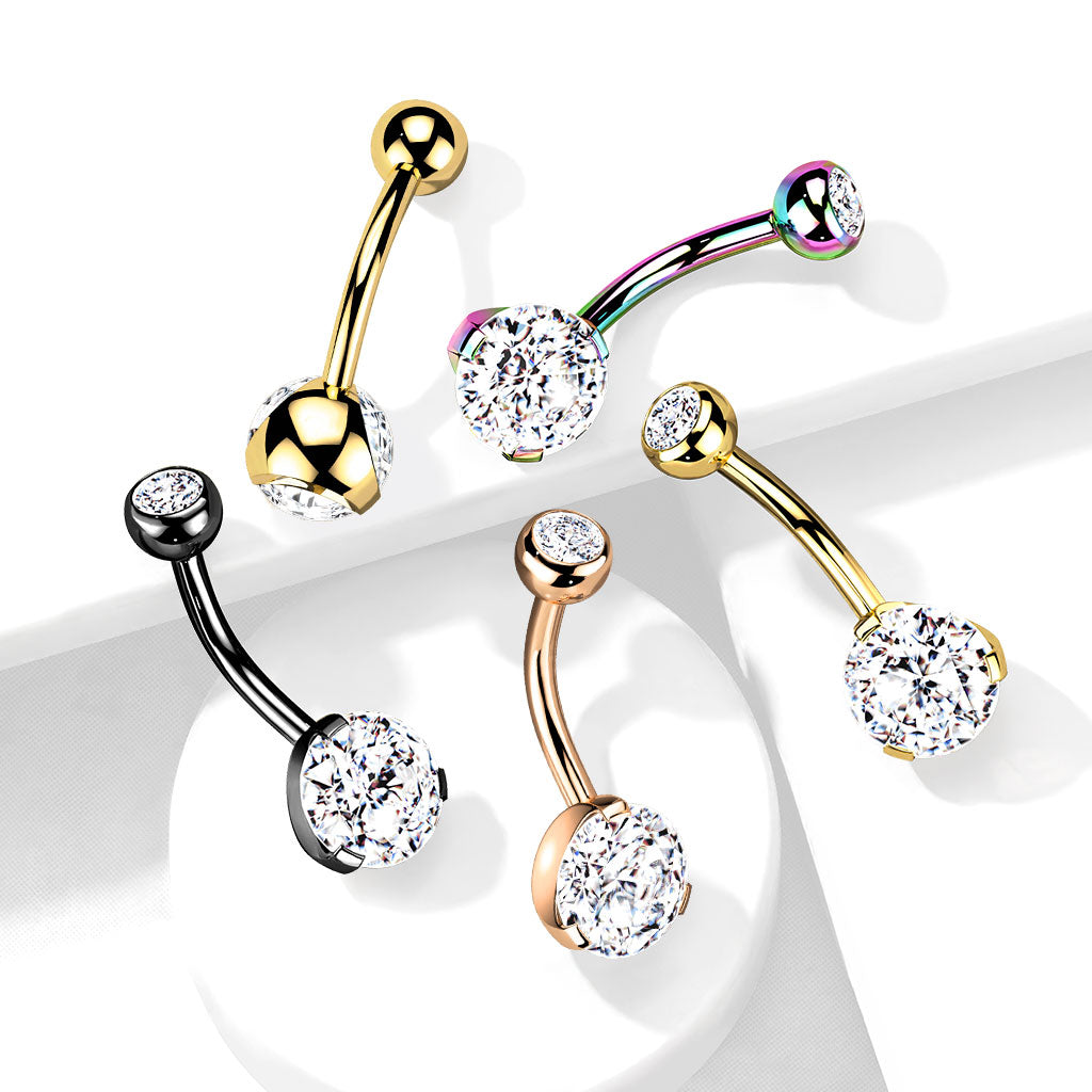 Piercing para ombligo de cristal PVD dorado – Acero quirúrgico