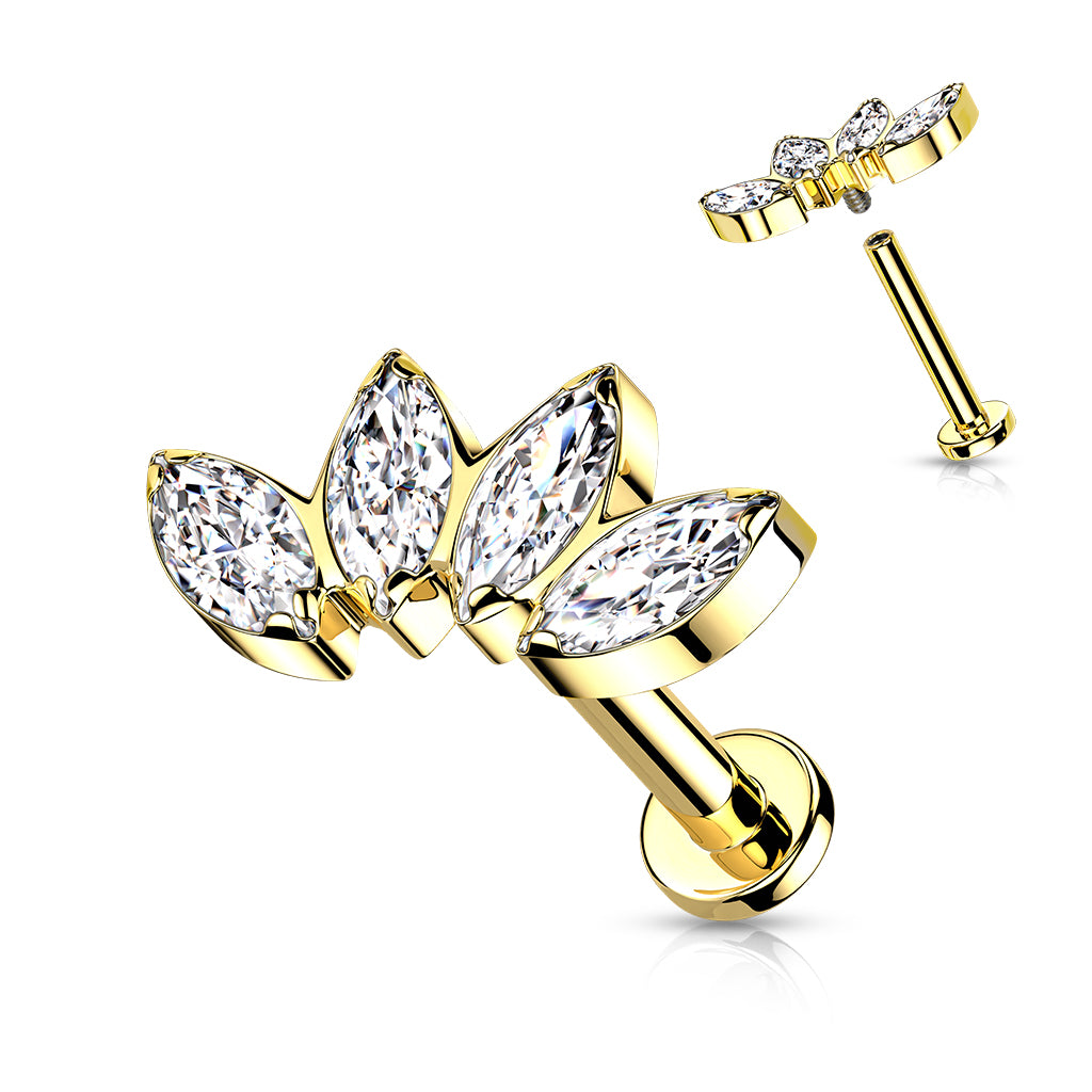 Labret Marquesa Abanico Titanio Color Dorado