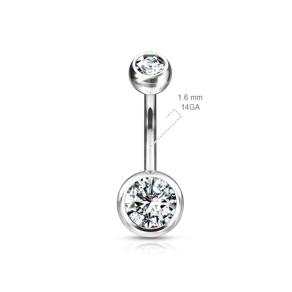 Navelpiercing Dubbel Zirconia Zilverkleurig – Titanium