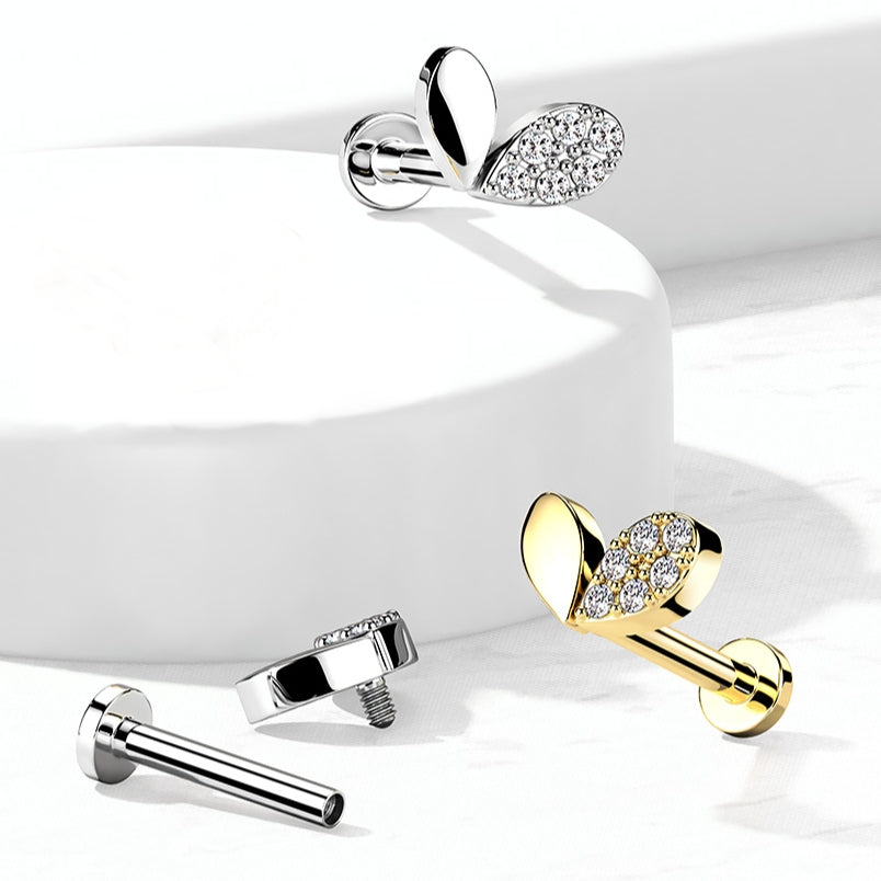 Labret Corazón Medio Cristal Color Plata - Acero Quirúrgico