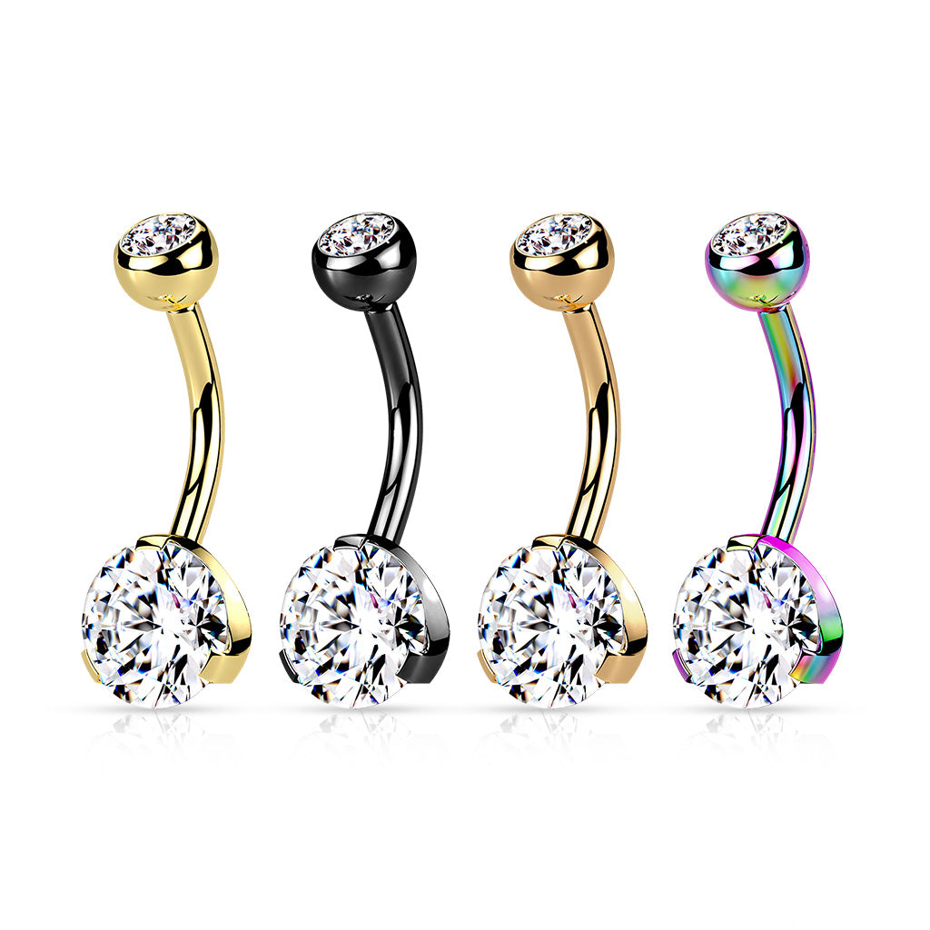 Piercing para ombligo de cristal PVD dorado – Acero quirúrgico
