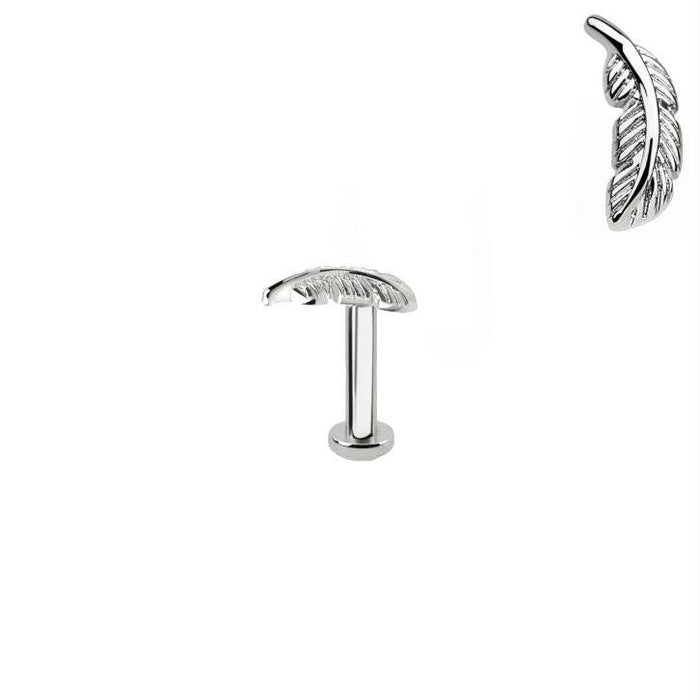 Zilverkleurige labret met veer van chirurgisch staal – subtiele elegantie