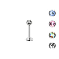 Zilverkleurige labret met groot kristal van chirurgisch staal – glanzend en chic