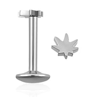 Zilverkleurige labret met wietblaadje van chirurgisch staal – stoer en uniek
