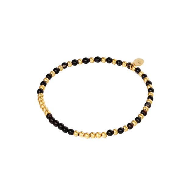 Armband Kralen Zwarte Steen - Roestvrij staal & Rhinestone