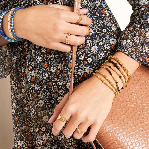 Armband Kralen Zwarte Steen - Roestvrij staal & Rhinestone