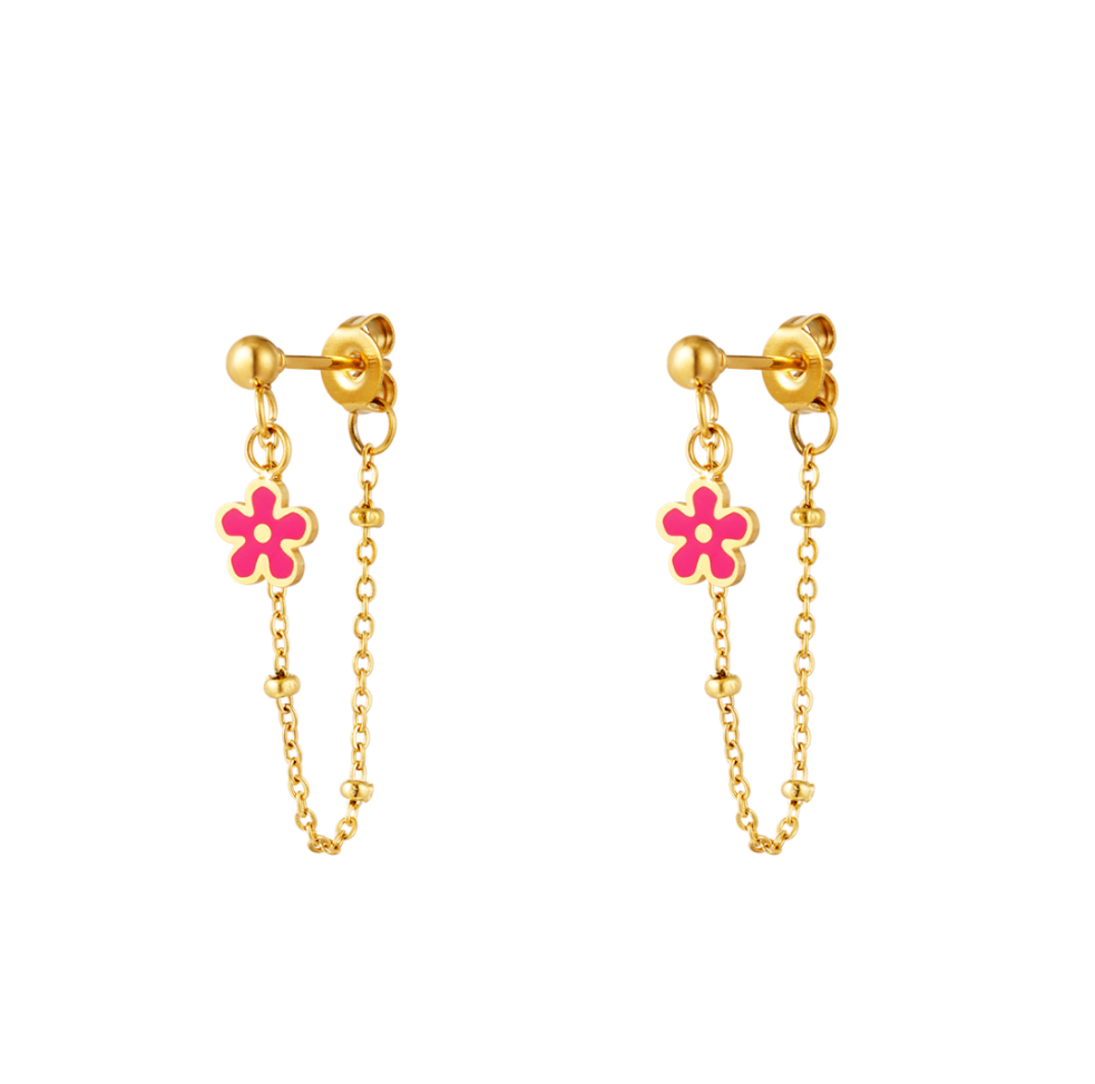 Pendientes Collar Flor Rosa - Acero Inoxidable